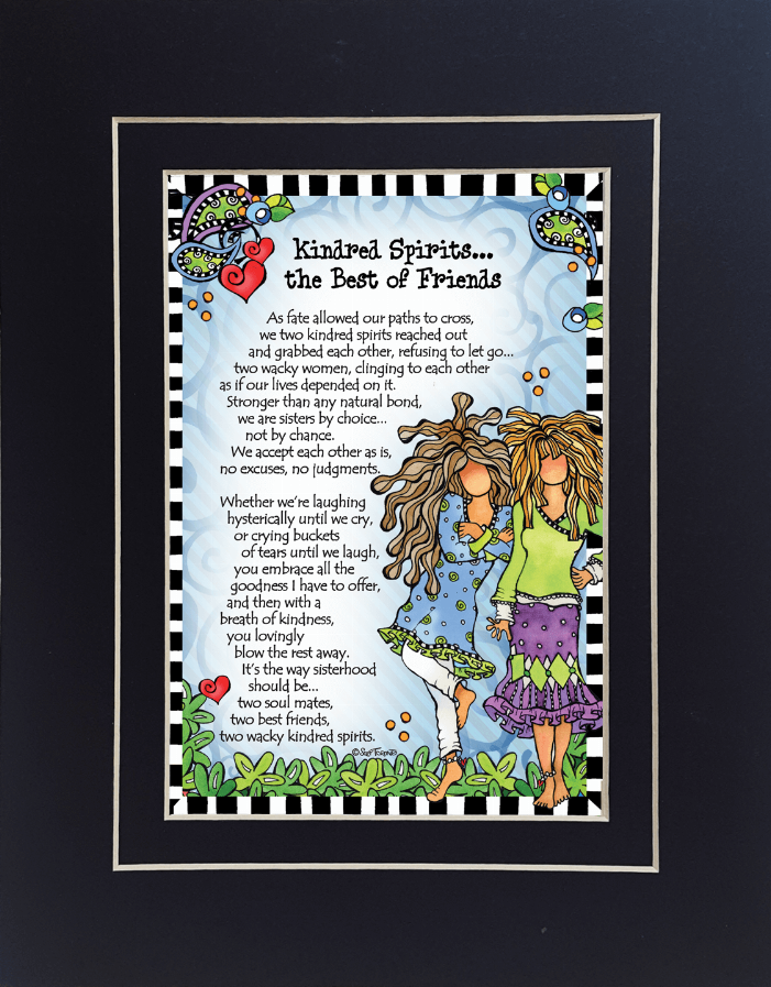 Framed Kindred Spirits decorative wall print with colorful couple and floral border