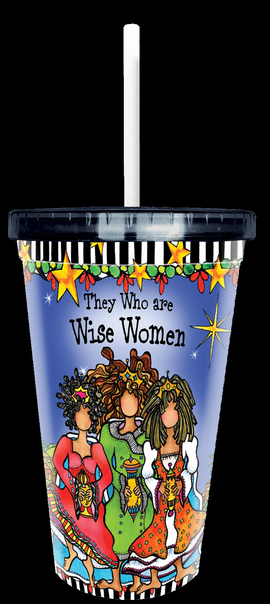 Wacky COOL Cup blue Wise Women star graphic cup with white straw