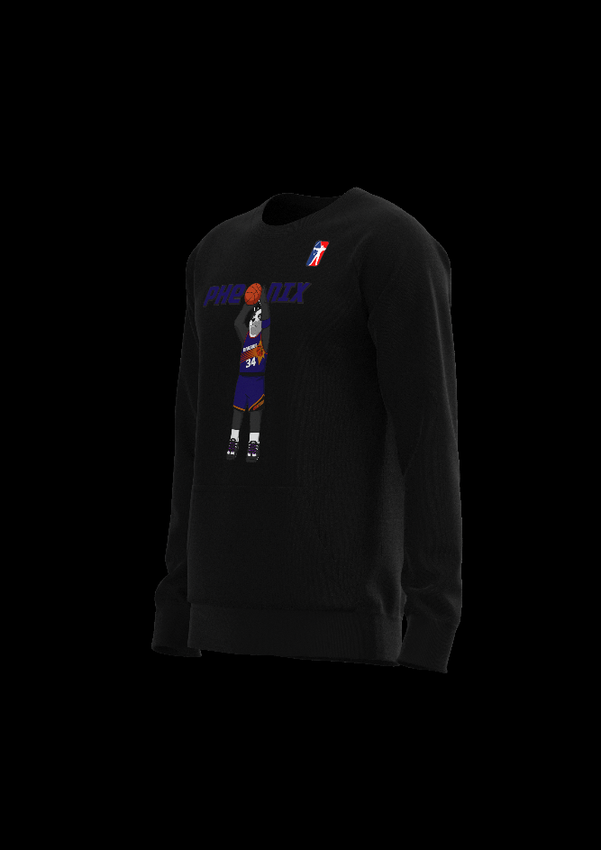 Men's black raglan sweatshirt with character logo graphic and crew neckline