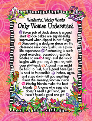 Colorful wacky note card with 'Only Women Understand' center text and doodle frame