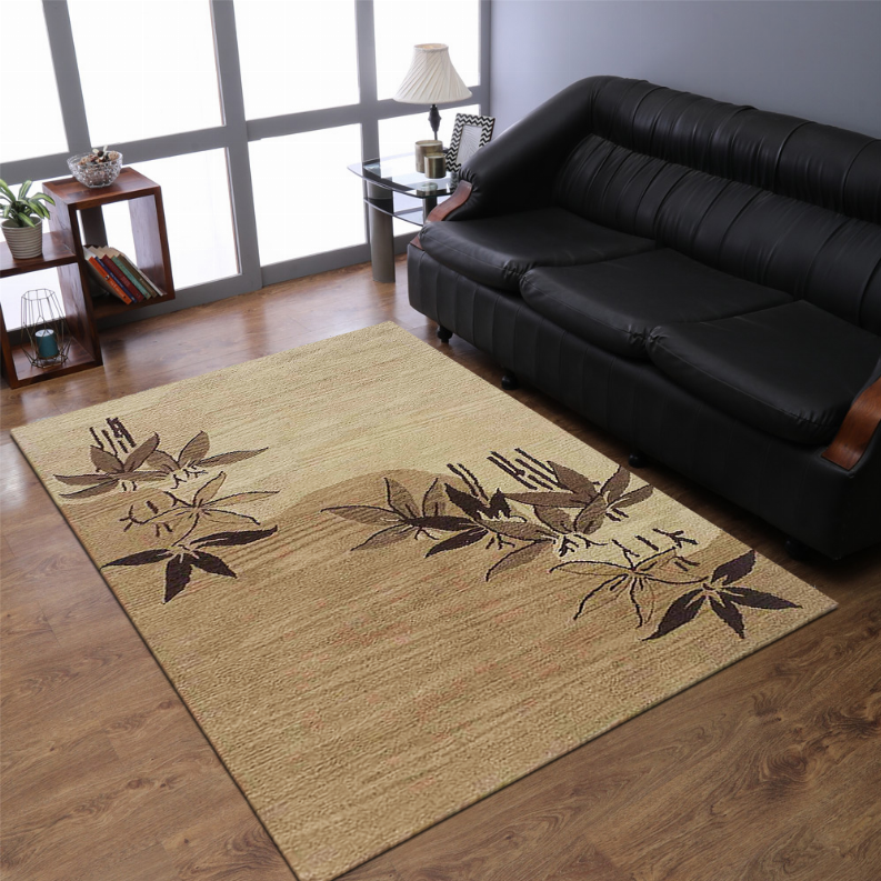 Beige floral area rug with dark brown botanical pattern