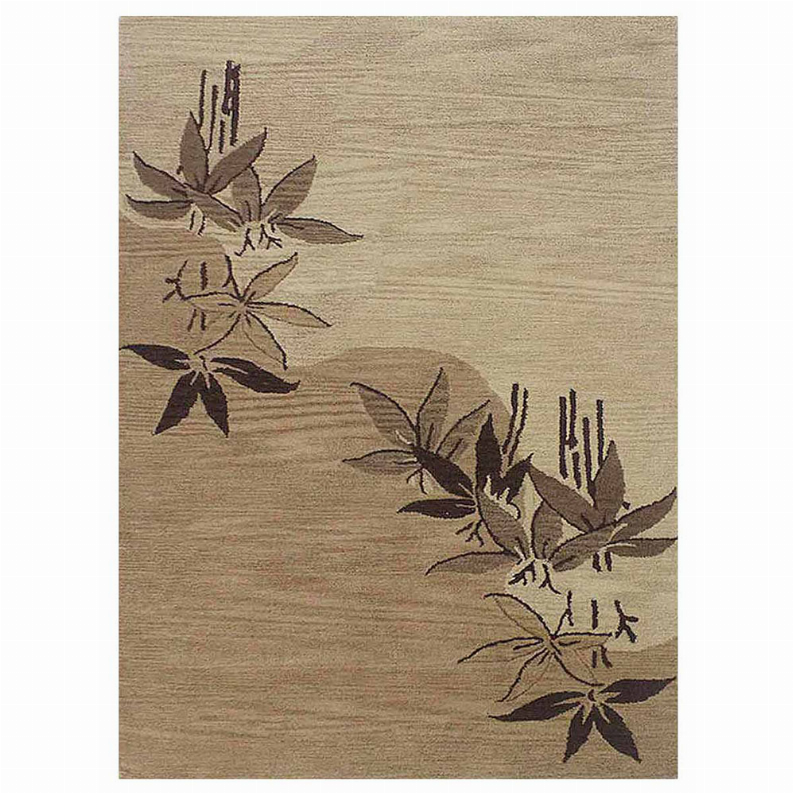 Beige hand-tufted wool area rug featuring dark brown floral sprigs