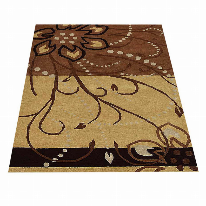 Floral hand-tufted wool area rug, beige and brown floral medallion-like pattern