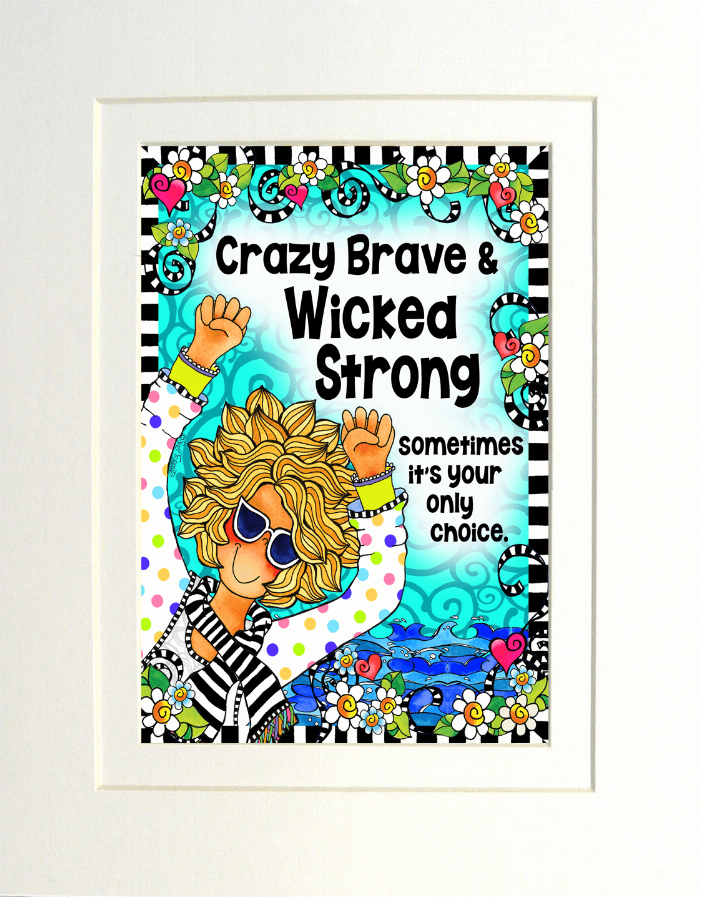 Framed colorful illustrated quote poster with cartoon woman and bold text