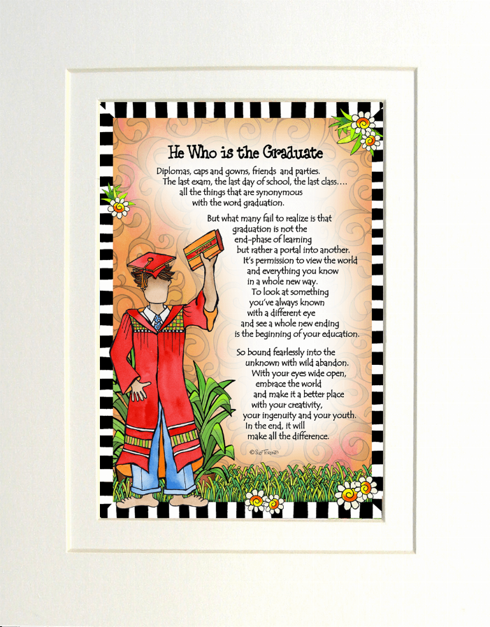 Graduation-themed framed wall art with illustrated graduate in red shirt and hat