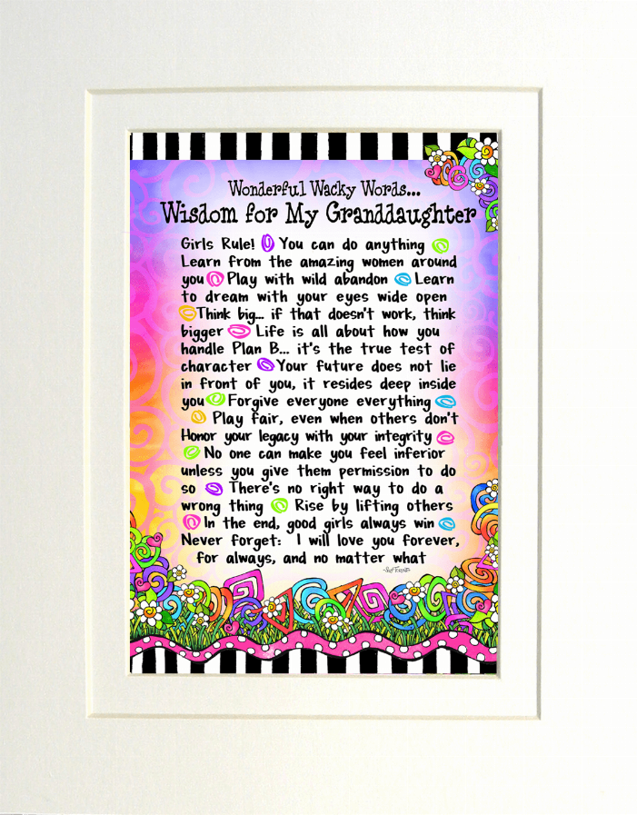 Wisdom-themed framed quote print with colorful border and decorative lettering