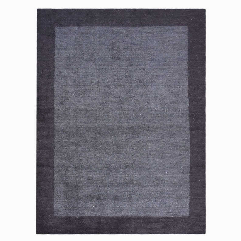 Charcoal area rug with medium gray square center and dark border, square view