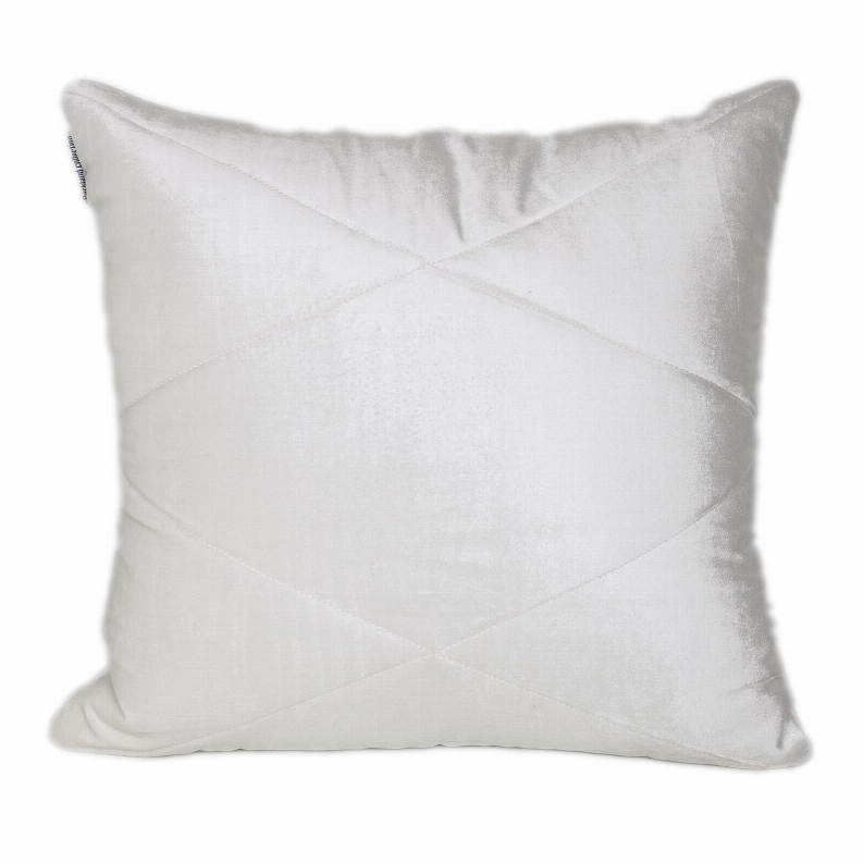Light gray quilted throw pillow featuring crisscross stitched channel pattern