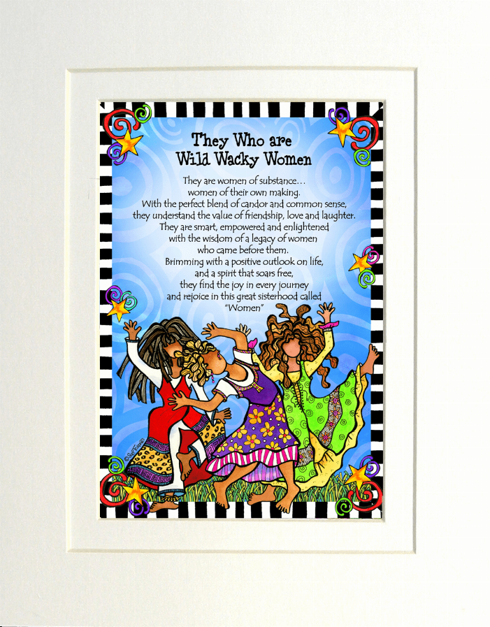 Framed wall art print showing three women in bright patterned dresses with raised hands