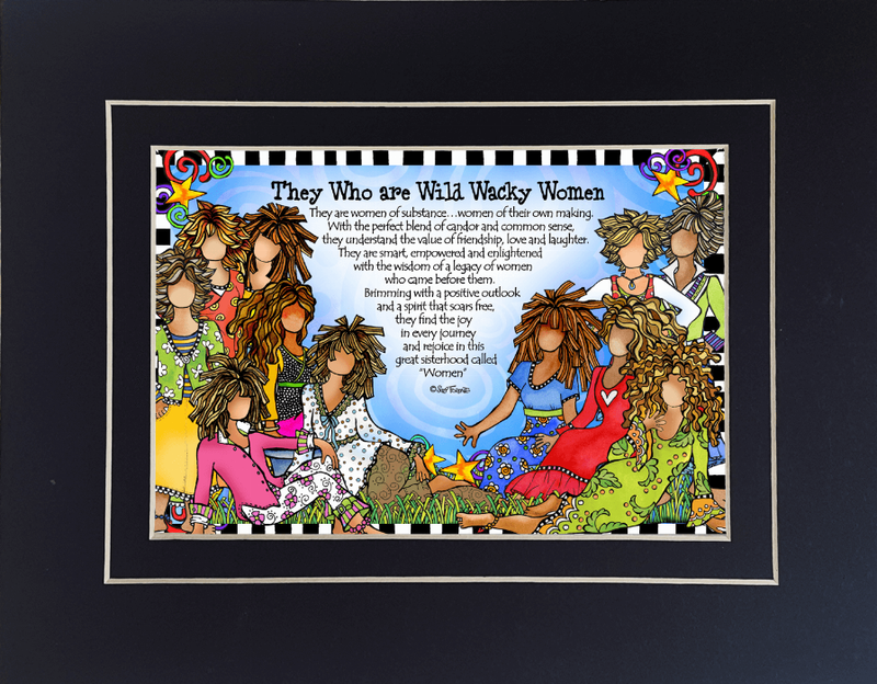 Framed illustrated wall art featuring stylized women with colorful patterned outfits