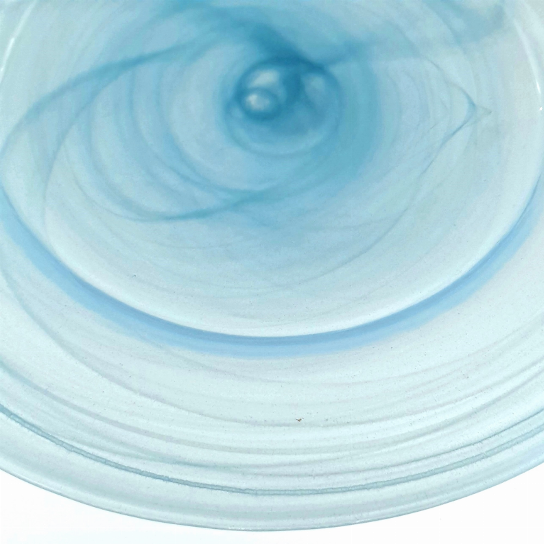 NUAGE 13-inch glass charger plate, light blue swirl close-up