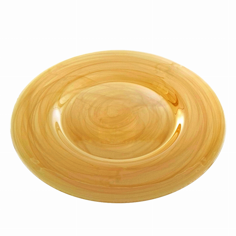 13-inch amber glass charger plate, round shape with smooth glossy finish