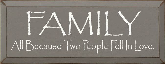 Rectangular wooden family sign with white 'FAMILY' and love quote text