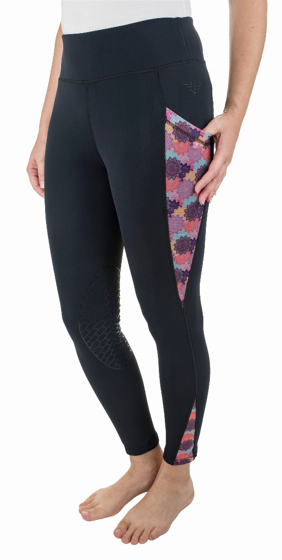 Ladies dark tights with pink camo knee patch panel