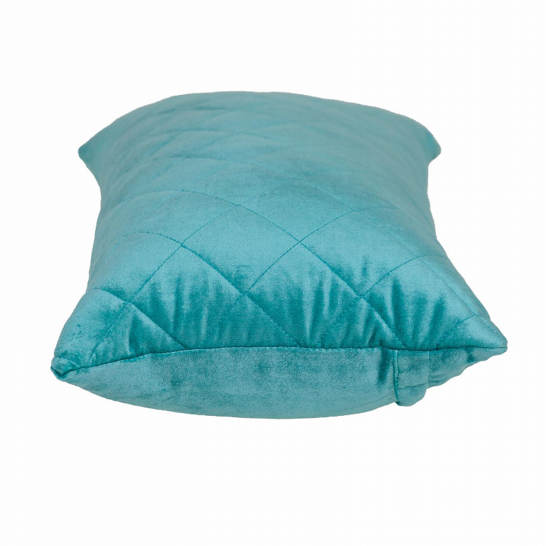 Teal quilted throw pillow with piped edge and diamond quilting