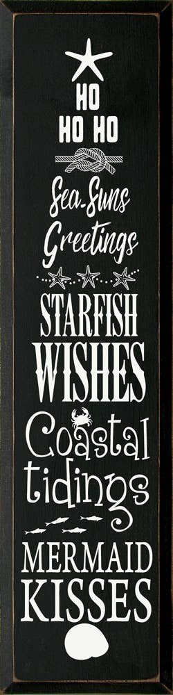Dark nautical holiday greeting print with starfish, mermaid kisses, and "ho ho ho"