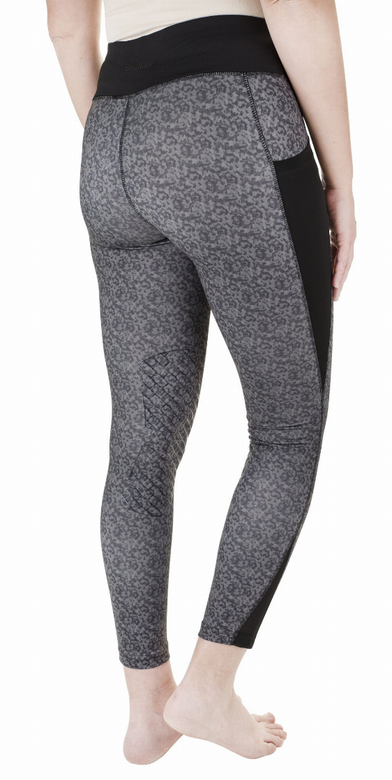Women's grey-and-black camo riding tights with black waistband
