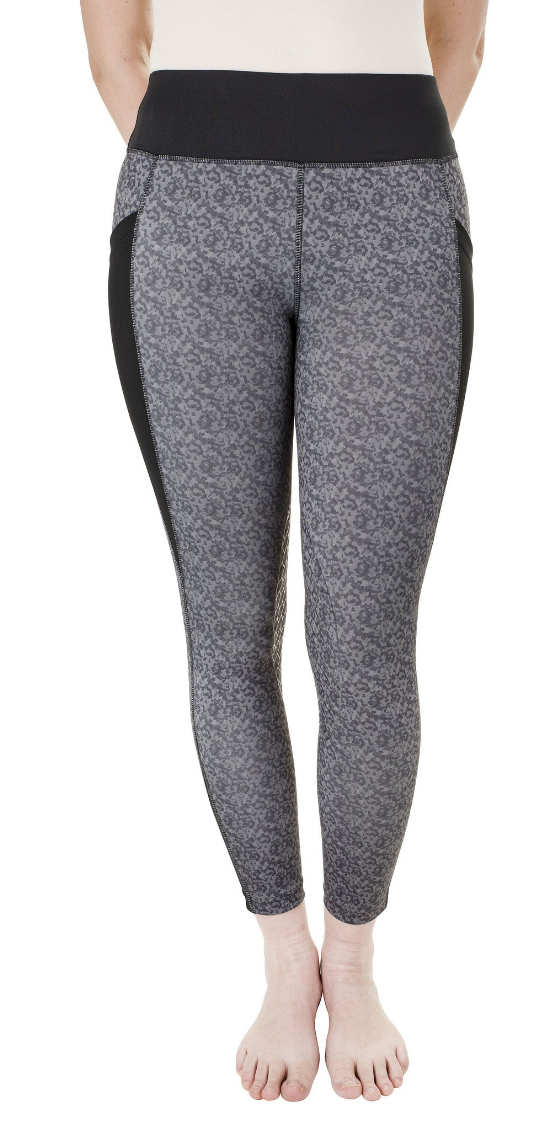 Women's grey-and-black camo riding tights with black waistband