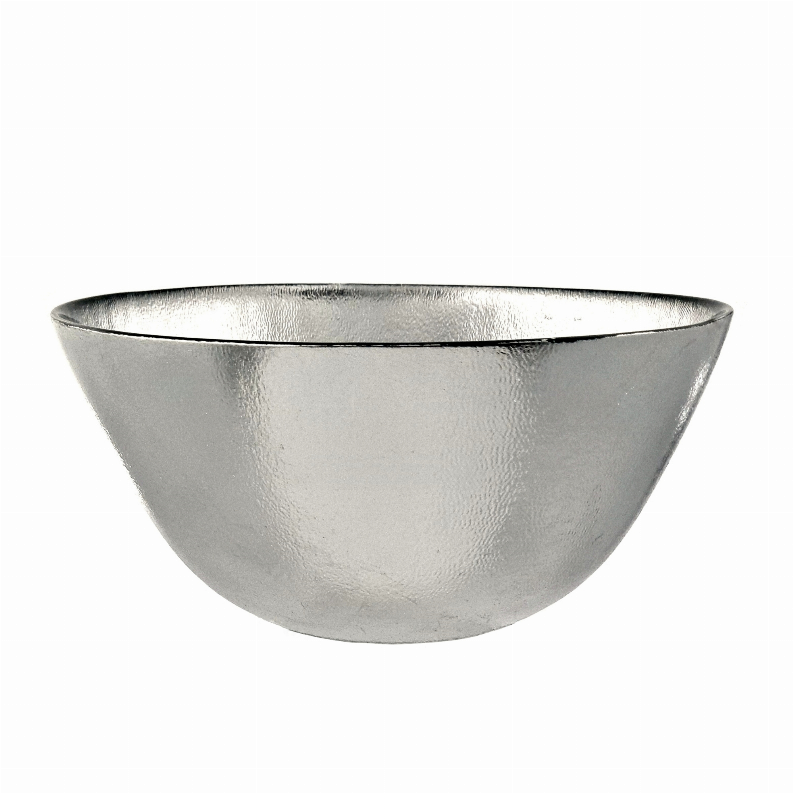 Silver metallic glass salad bowl with tapered sides and wide rim