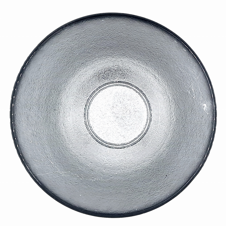 Silver metallic glass salad bowl top view with circular center detail