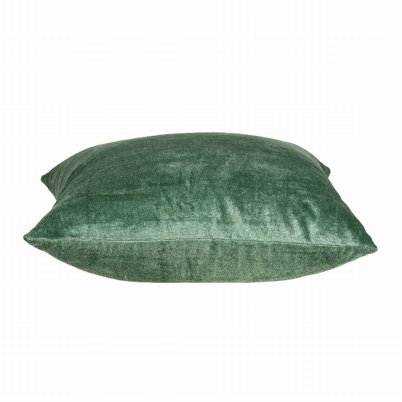 Green solid throw pillow shown from front with soft, mottled fabric finish