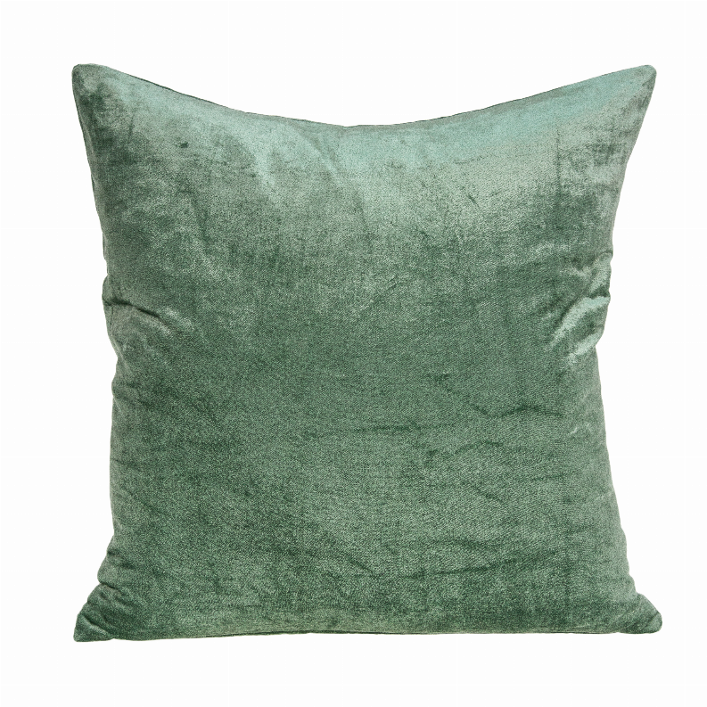 Green solid throw pillow, square shape, soft textured fabric and plain front