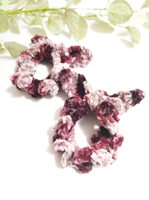 Velvet scrunchies set of two, maroon and blush rosette scrunch hair ties
