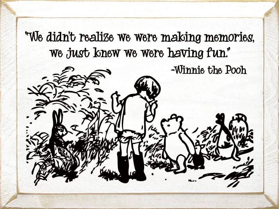 Winnie the Pooh quote wall art with black-and-white cartoon scene