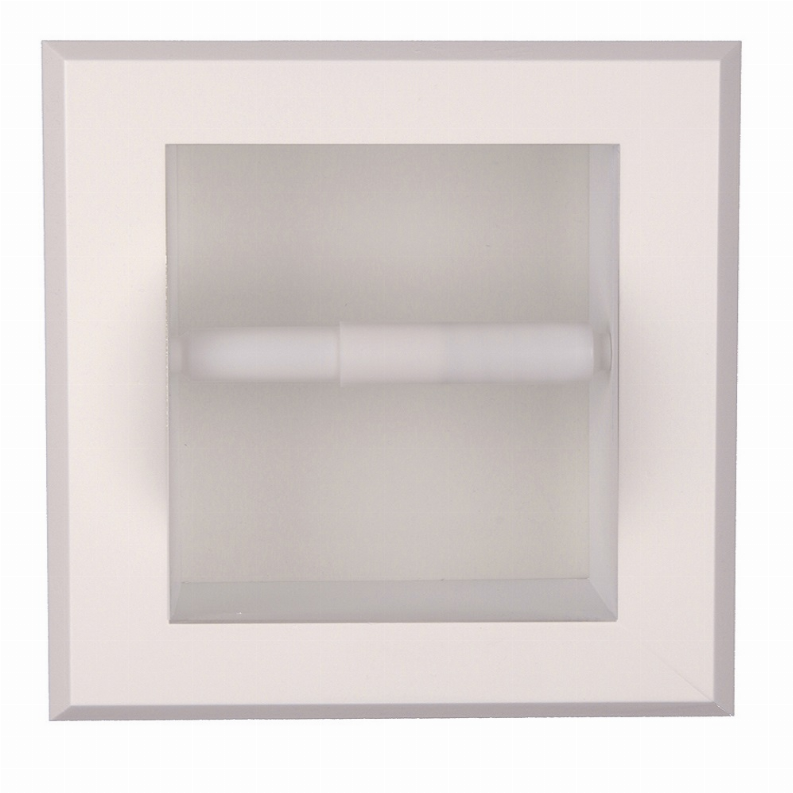 Recessed solid wood toilet paper holder with a single toilet paper roll inside