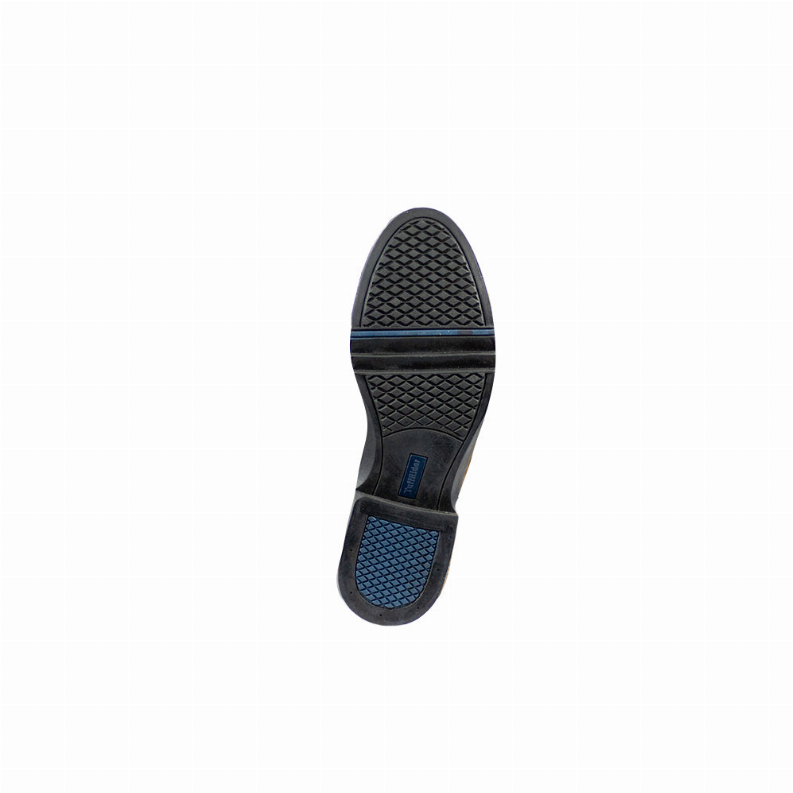 Boot outsole with textured tread and blue insole panel