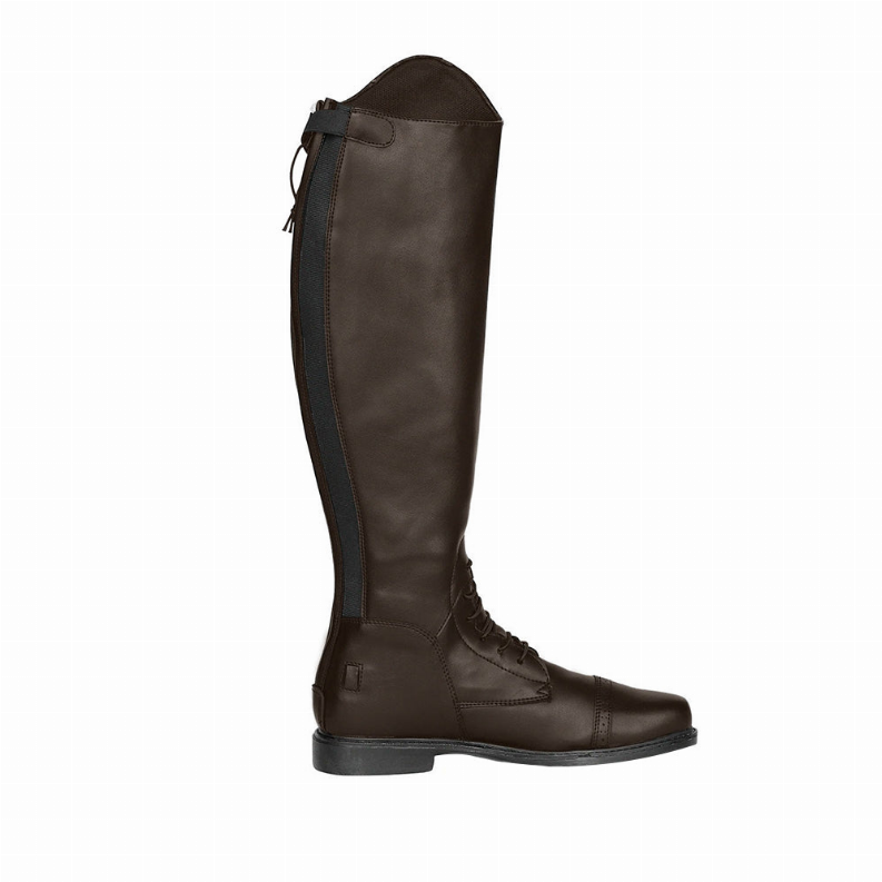 Tall field boot with lace-up front and dark brown leather-look upper