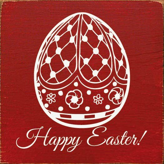 Easter greeting card with white egg graphic and 'Happy Easter!' lettering