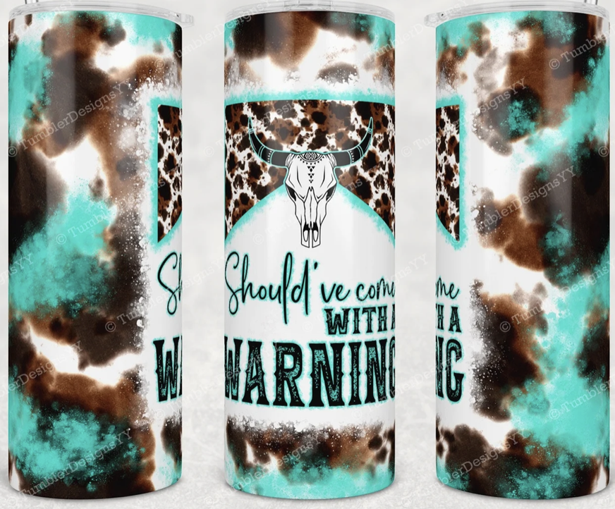 Stainless steel tumbler with turquoise and brown marbled pattern, matching lid