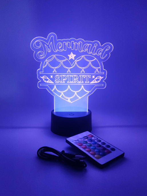 Color-changing Mermaid Spirit LED table lamp with neon Mermaid sign and remote