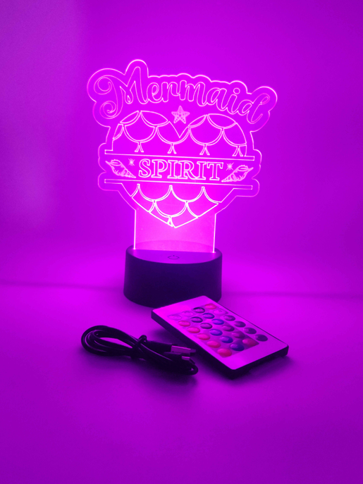 Color-changing Mermaid Spirit LED table lamp with purple neon Mermaid sign and remote