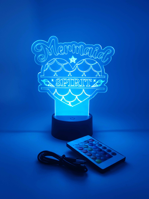 Color-changing Mermaid Spirit LED table lamp with blue neon Mermaid sign and remote