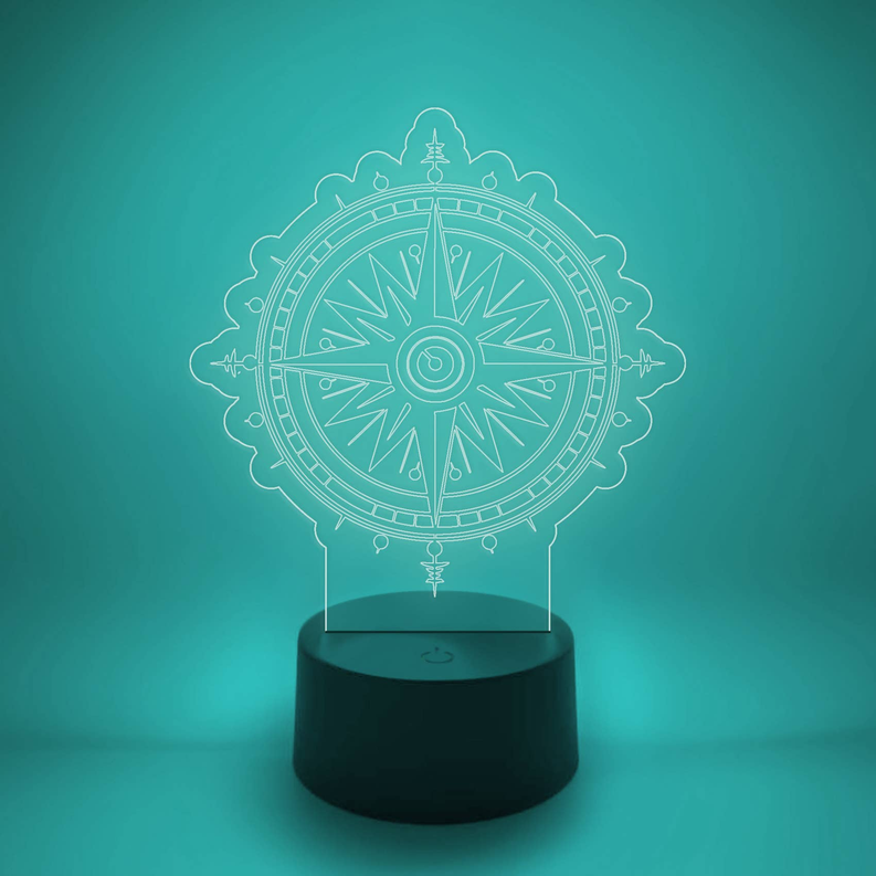 Compass Rose LED Light Up Desk Lamp | Nautical Explorer Gift - 3 - Lamps & Lights
