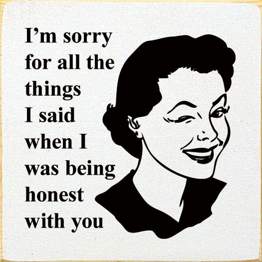 Square printed quote card with portrait illustration and apology text