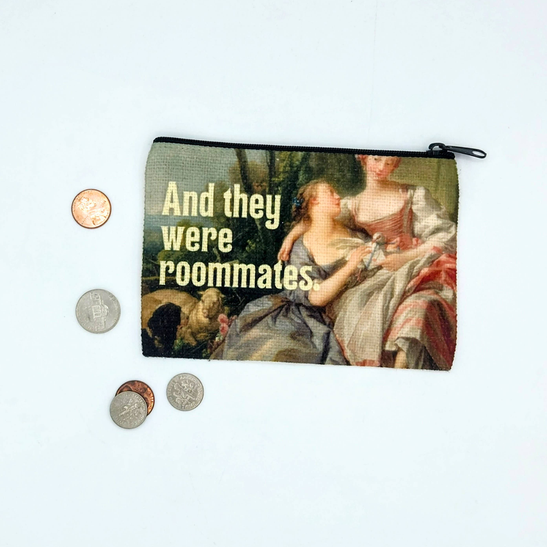 Small zipper coin pouch with 'And they were roommates' photo collage print