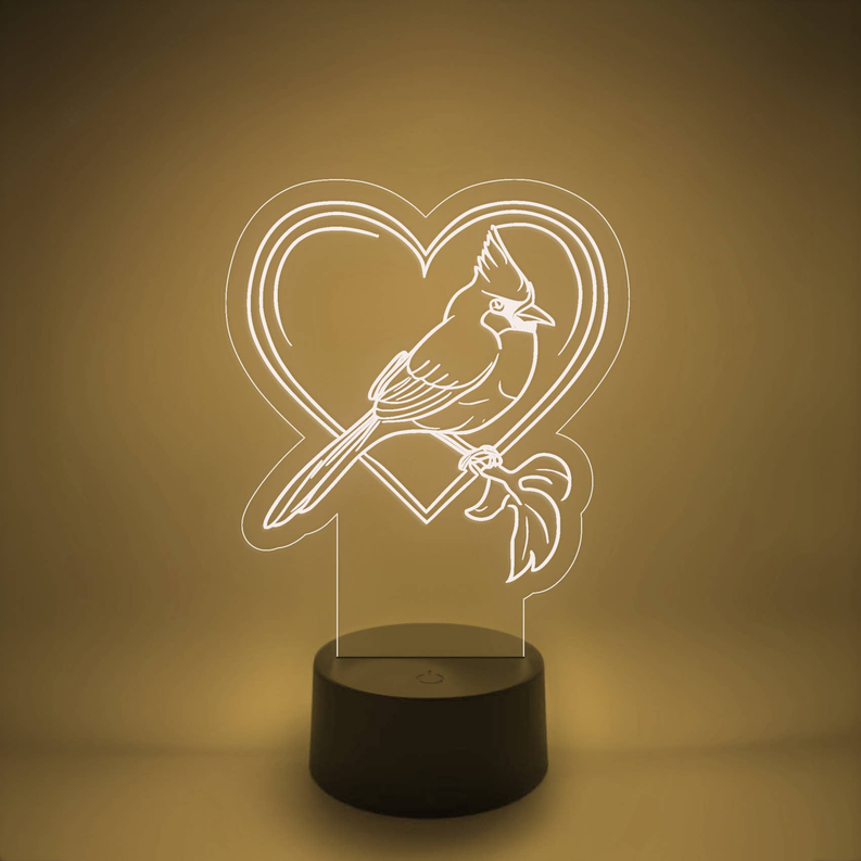 Bird Memorial LED Lamp | Light Up Cardinal Heart - 3 - Lamps & Lights