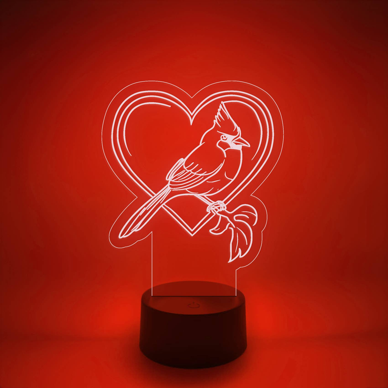 Bird Memorial LED Lamp | Light Up Cardinal Heart - 3 - Lamps & Lights