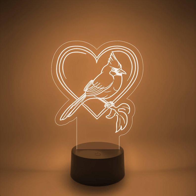 Bird Memorial LED Lamp | Light Up Cardinal Heart - 3 - Lamps & Lights