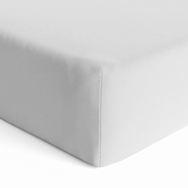 Gray flannel mini crib sheet corner close-up, fitted edge and stitched seam