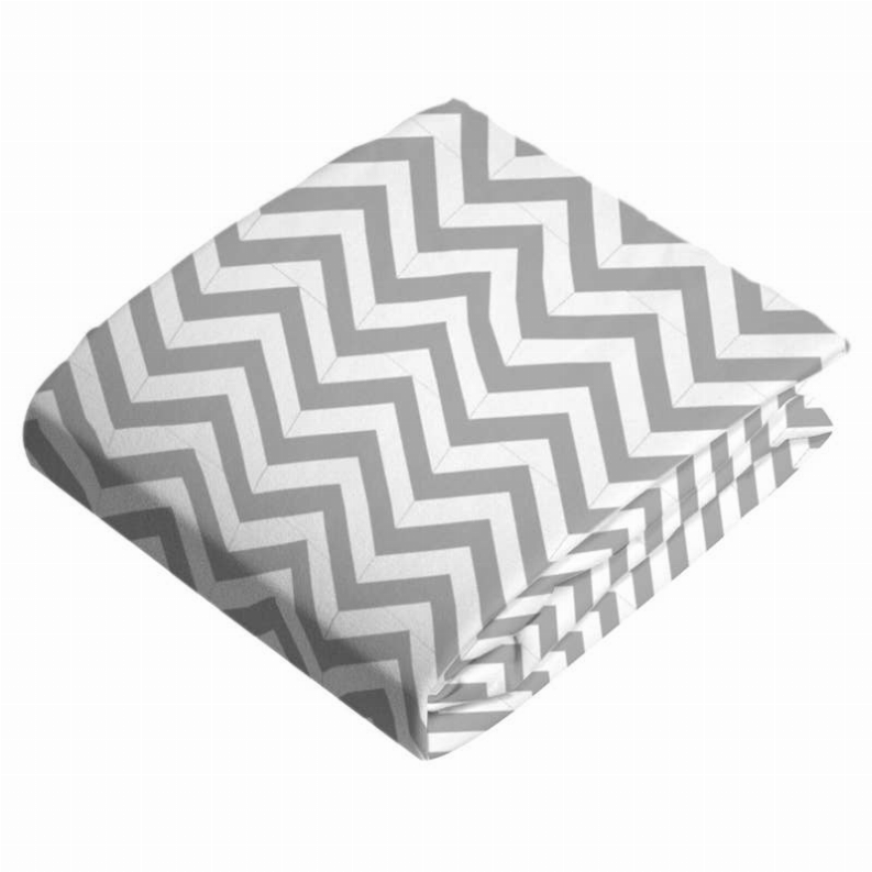 Folded fitted change pad sheet with gray and white chevron zigzag print