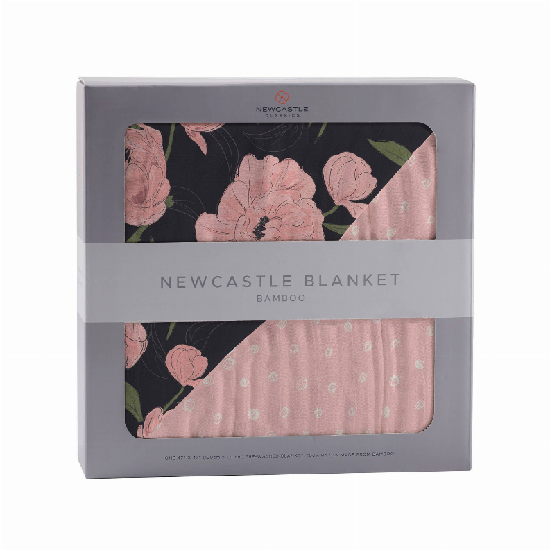 Bamboo blanket with pink floral and pale pink polka-dot pattern