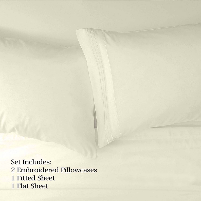 Embroidery Soft Cozy Sheet Set Wrinkle Resistant - Ivory / Queen - Home Decor