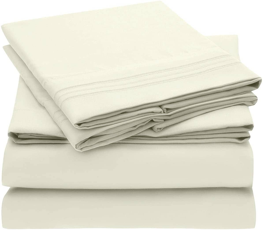 Embroidery Soft Cozy Sheet Set Wrinkle Resistant - Ivory / Queen - Home Decor