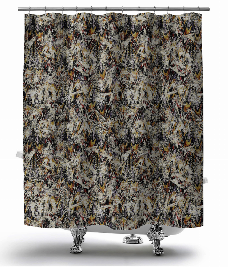 Blankets2U shower curtain with multicolor abstract pattern, rod and metal grommets at top