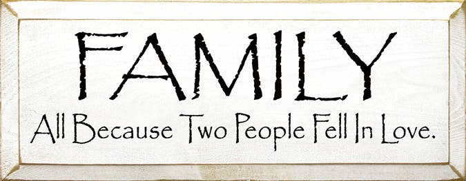 Rectangular wood family sign with 'FAMILY' and love quote text in black