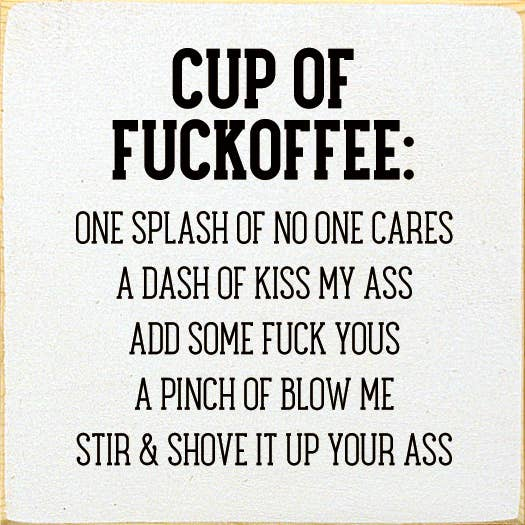 White square coffee coaster with bold humorous text and quote